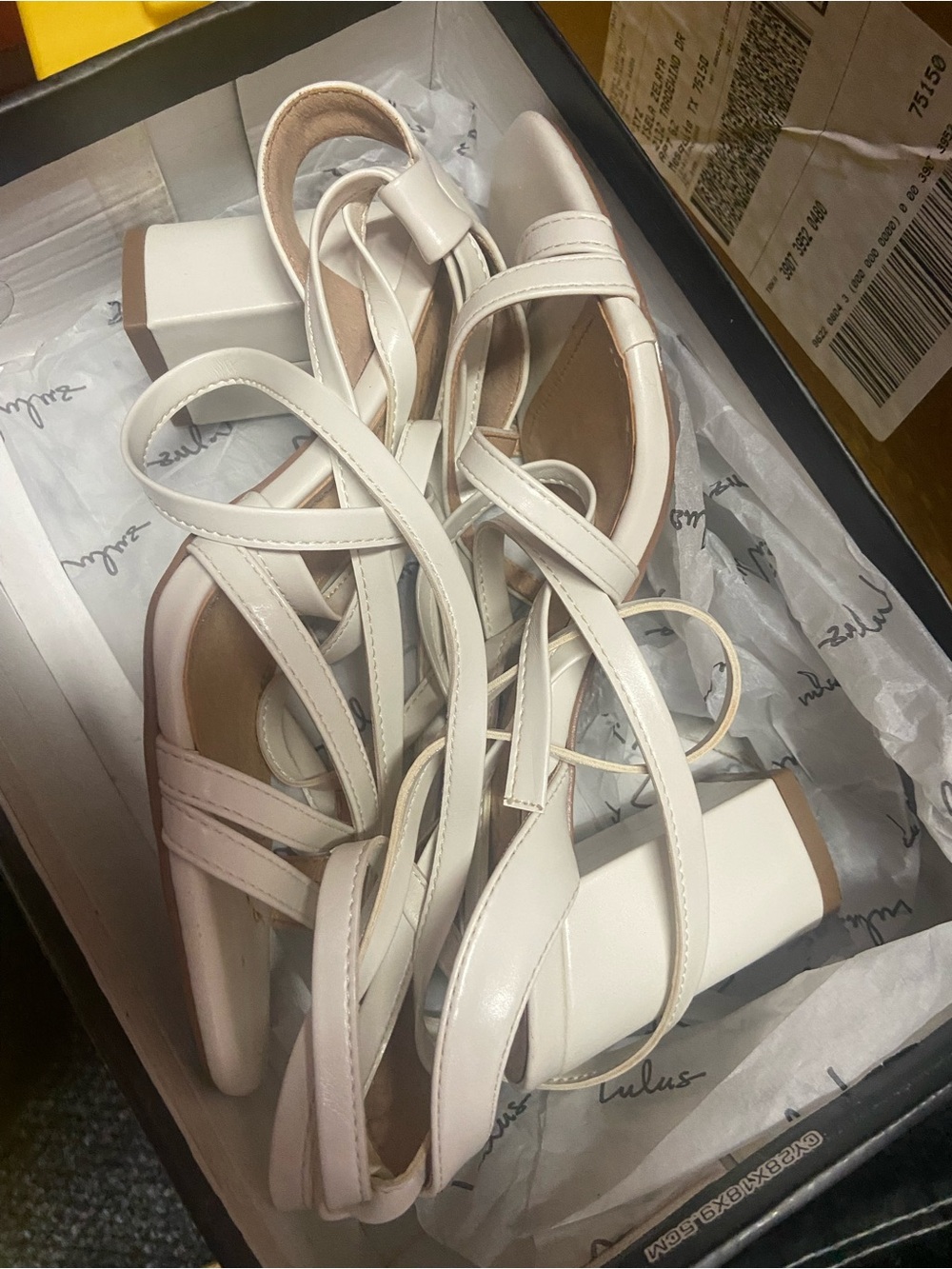 Lulu's off white Strappy Block Heel Sandals